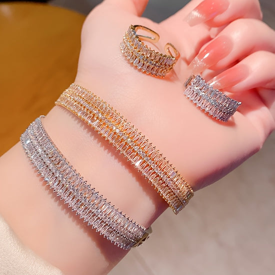 Golden Butterfly Flower Chic Open Bracelet  Ring Set