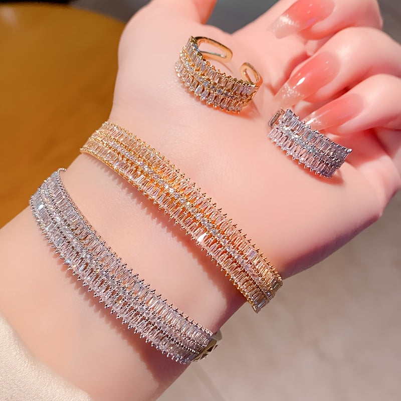 Golden Butterfly Flower Chic Open Bracelet  Ring Set