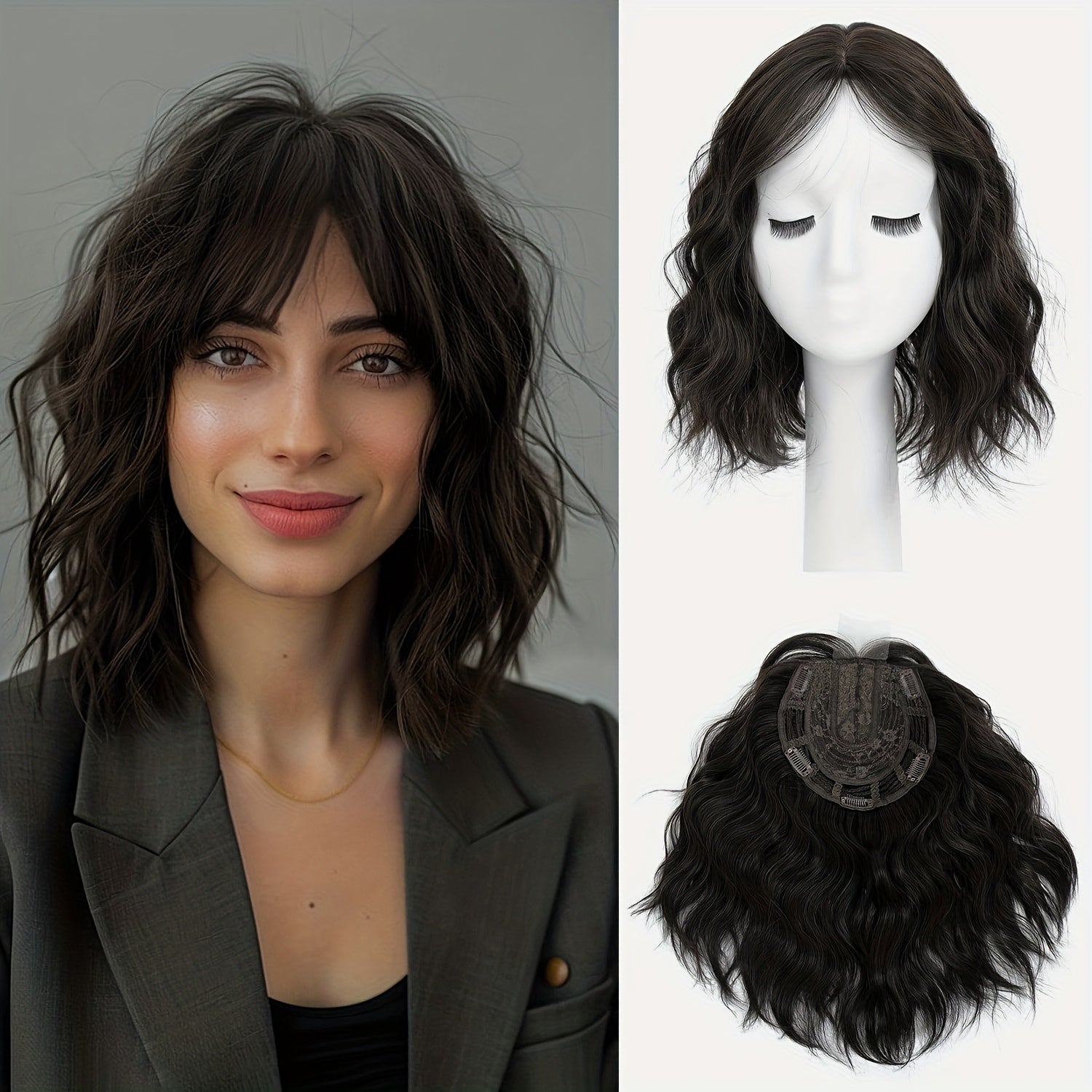 WomenS Short Wavy Hair Topper  HeatResistant Synthetic Wiglet with Look Volume  Gray Coverage Easy Application  Removal for Everyday  Special Events Event Hairpiece Body Wave Texture Secure Fit Hairpiece
