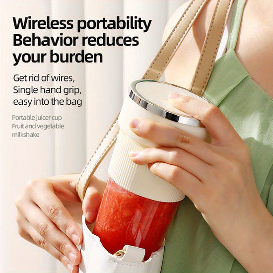 350ml capacity portable juicer suitable for all four seasons comes with a mini portable blending cup with a straw and 6 stainless steel blades ideal for use in the kitchen on trips and at the gym