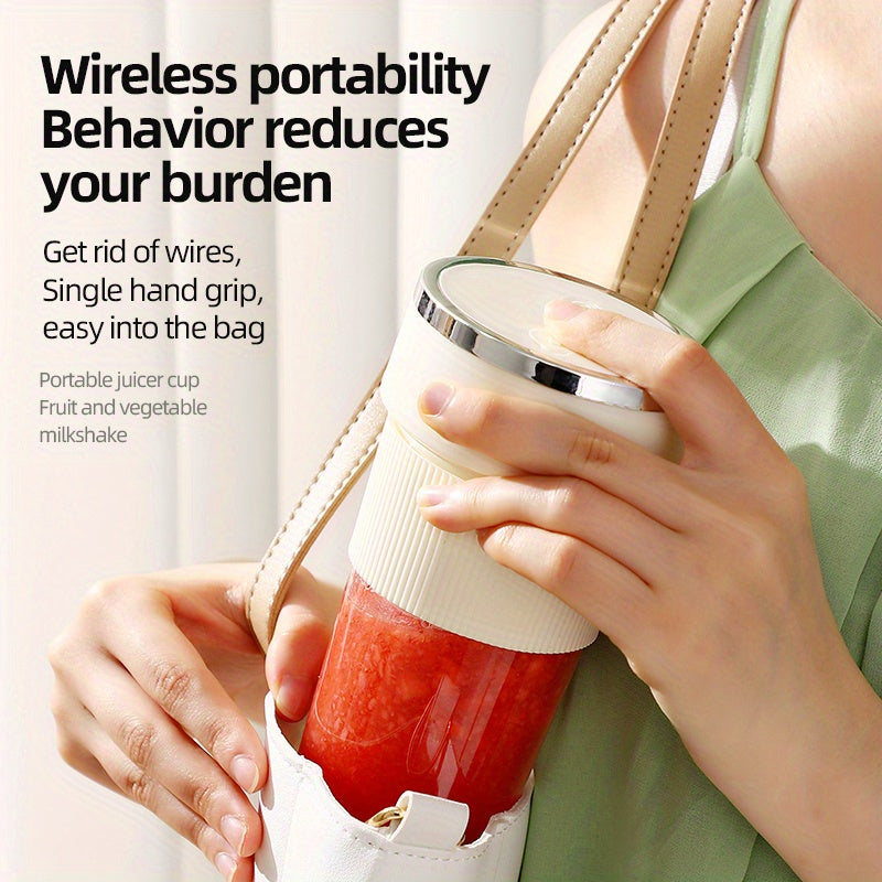 350ml capacity portable juicer suitable for all four seasons comes with a mini portable blending cup with a straw and 6 stainless steel blades ideal for use in the kitchen on trips and at the gym