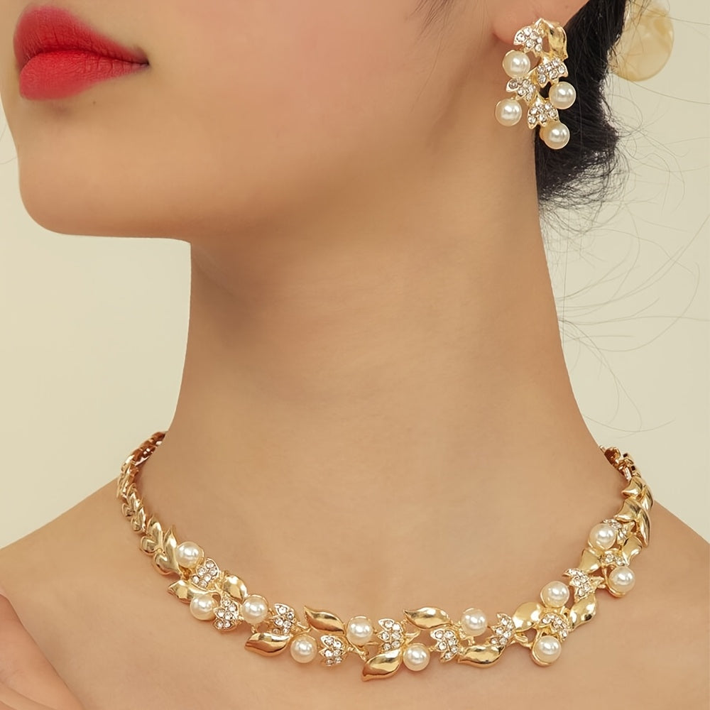 Vintage Leaf Necklace  Earring Set Elegant For Celebrations