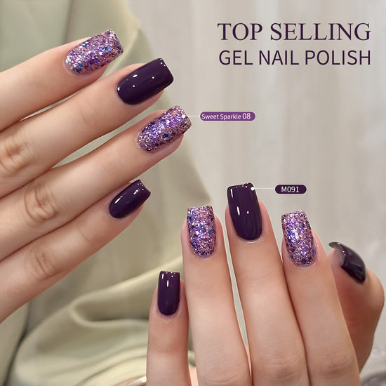 XEIJAYI Frame Candy Sequins 08M0912025 Spring And Summer HotSelling Nail Art Candy Sequins Solid Color Gel Polish 2Color Set Purple Sequins Paired with Deep Purple UltraBright Gel Salon Art Sequin Design Shiny Gloss for Nail Art Des