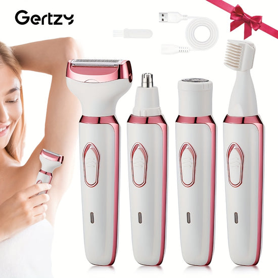 4in1 Rechargeable Electric Razor for Women  Face Nose Legs Underarm Bikini Trimmer  Wet  Dry Painless Grooming Kit  Portable  Rechargeable Fathers Day Gift