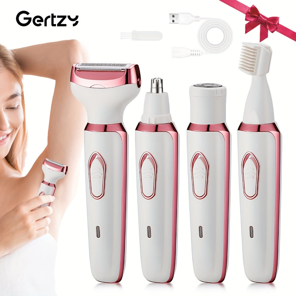 4in1 Rechargeable Electric Razor for Women  Face Nose Legs Underarm Bikini Trimmer  Wet  Dry Painless Grooming Kit  Portable  Rechargeable Fathers Day Gift