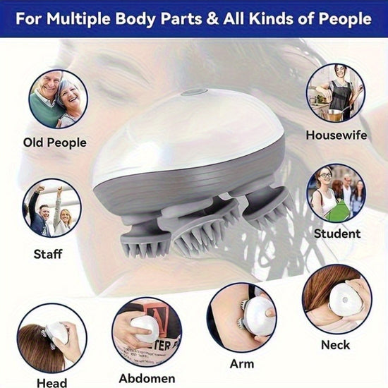 Handheld Electric Massager with 4 Rotating Heads for Muscle Neck And Scalp Massage