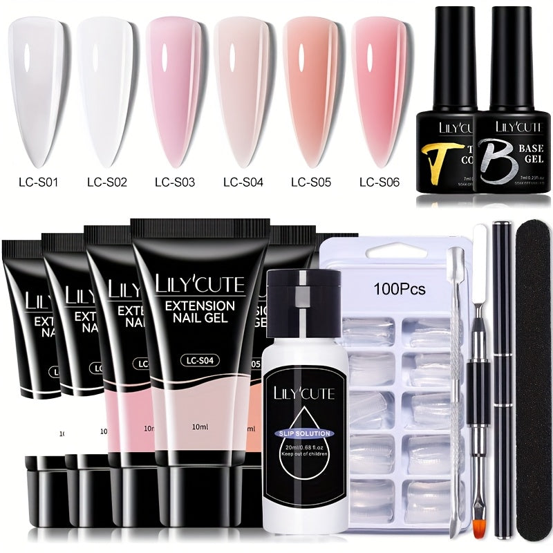 LILYCUTE 10ml Extension Nail Gel Manicure Set with Slip Solution Full Manicure Set Quick Extending Semi Permanent Gel Kit Nail Art Tool Ki
