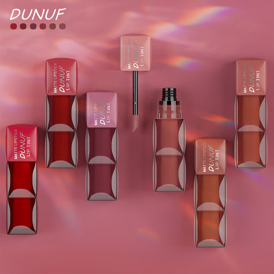 DUNUF 6pcs Luxury Matte Lipstick  Gloss Set  LongLasting Waterproof  Sweatproof NonStick Formula with Velvet Texture 6 Shades Red Brown Nude Pink Burgundy Black  All Light Beige Tones EasytoApply Matte Makeup Effect Elegant Gift Box for