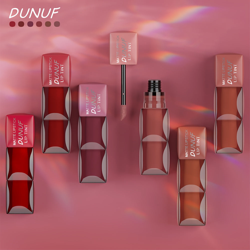 DUNUF 6pcs Luxury Matte Lipstick  Gloss Set  LongLasting Waterproof  Sweatproof NonStick Formula with Velvet Texture 6 Shades Red Brown Nude Pink Burgundy Black  All Light Beige Tones EasytoApply Matte Makeup Effect Elegant Gift Box for