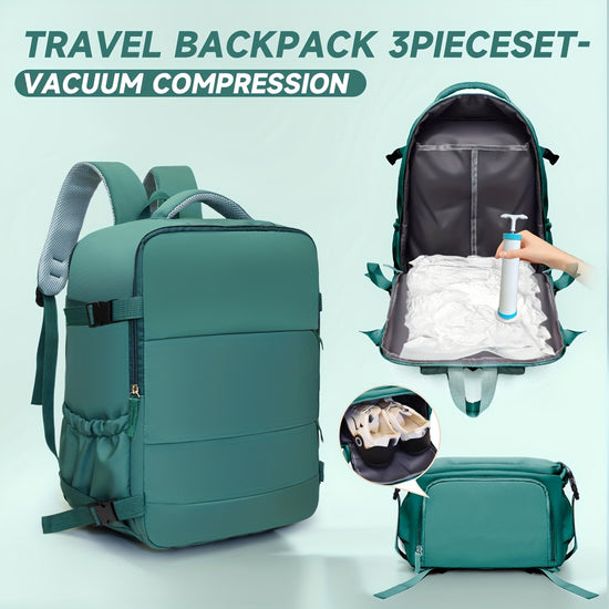 SANLEVI 1Set Black Vacuum Compression Travel Backpack  Pump Combo  HeavyDuty Compression System CarryOn Luggage with Laptop Compartment Adjustable Straps MultiFunctional HandBackpack for Airplane Train Cabin 40x30x20cm  Manual