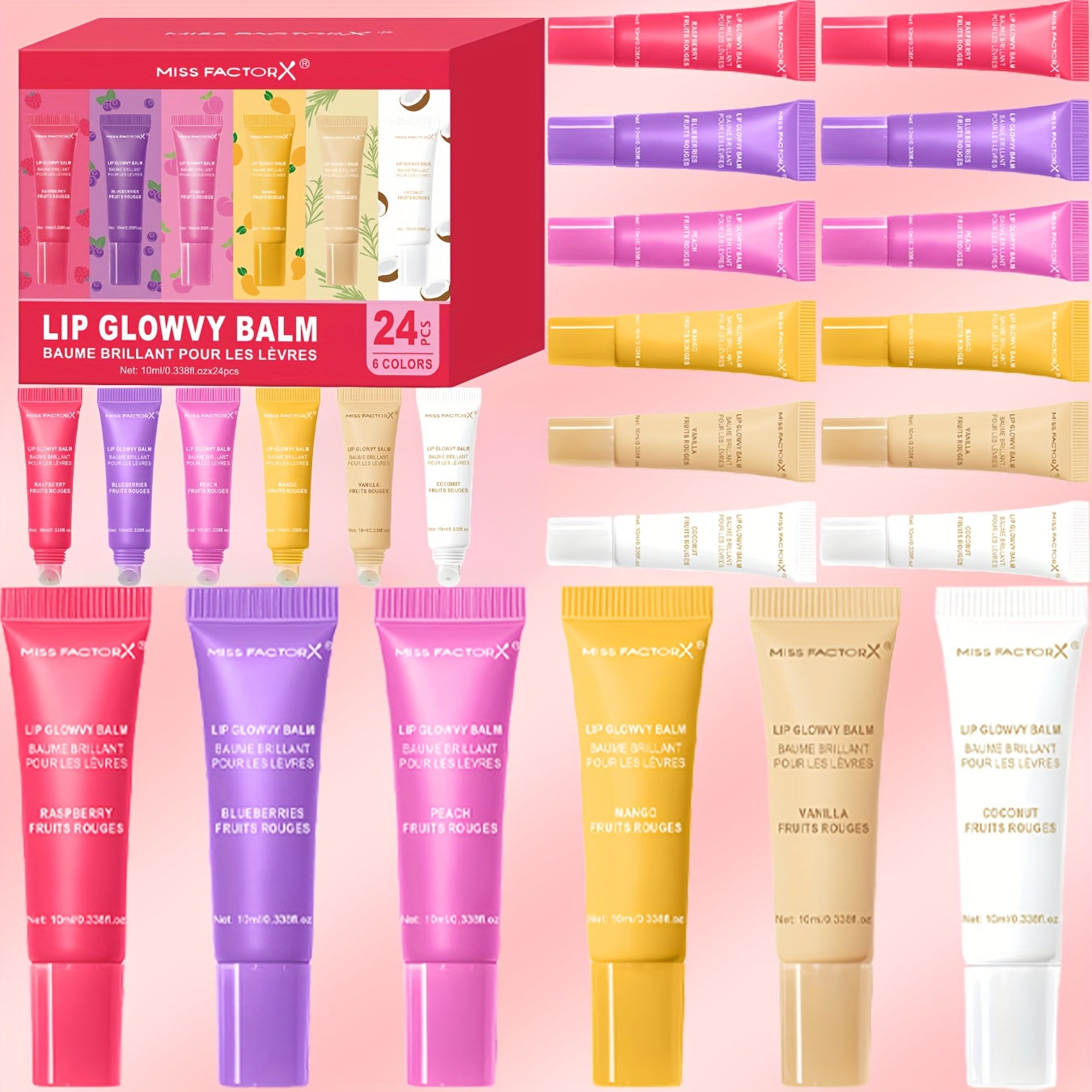 24pcs Luxury Gift Set  6 Fruit Flavors Lip Gloss Moisturizing Lip Oil Hydrating Plumping Lipstick Glass Effect NonSticky Transparent Lip Balm for Soft and Full Lips