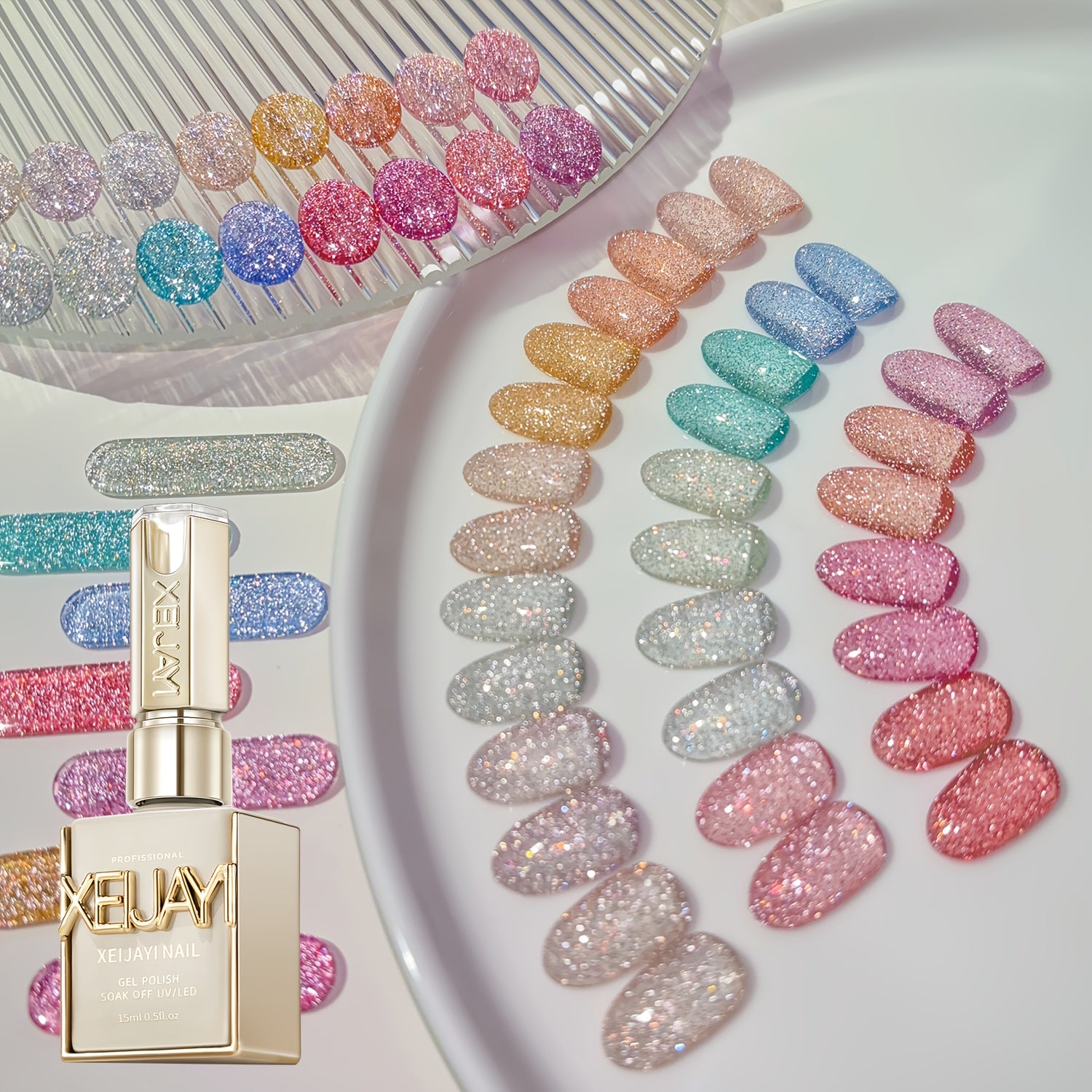Sparkling Gel Glitter Nail Art 16 Colors 15ml Gel Nail Polish Soaking LED Nail Gel Salon Female Nail Art Tools Fashion Glamorous Nails Luxury Nail Designs