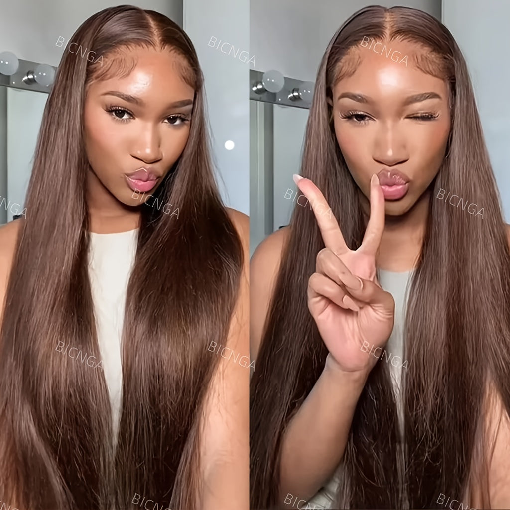 13x6 HD Chocolate Brown Straight Wig4572cm8128cm Wig HD Human Hair Lace Front Wig  Lace Pre Plucked Hairline 180 Density  Everyday  Special Events  Halloween Party Wig  Brown Straight Hair Chocolate Brown Hair