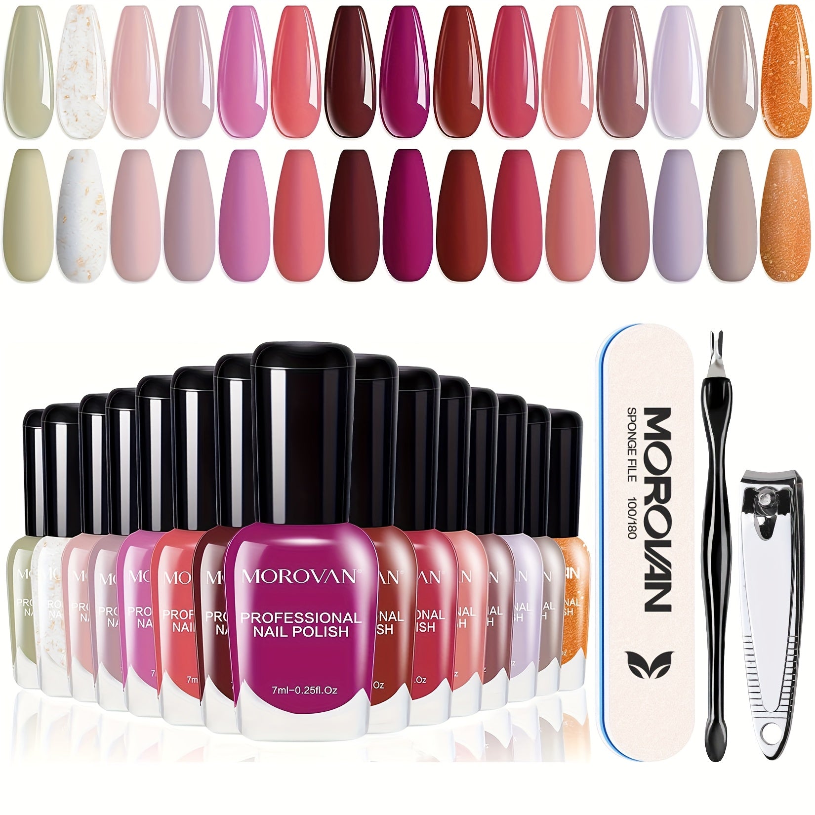 Morovan 15Color Nail Polish Pink Air Dry Nude Nail Set Non Gel Fingernail Polish Kit No Need for Nail Lamp Curing Gift Set for Women