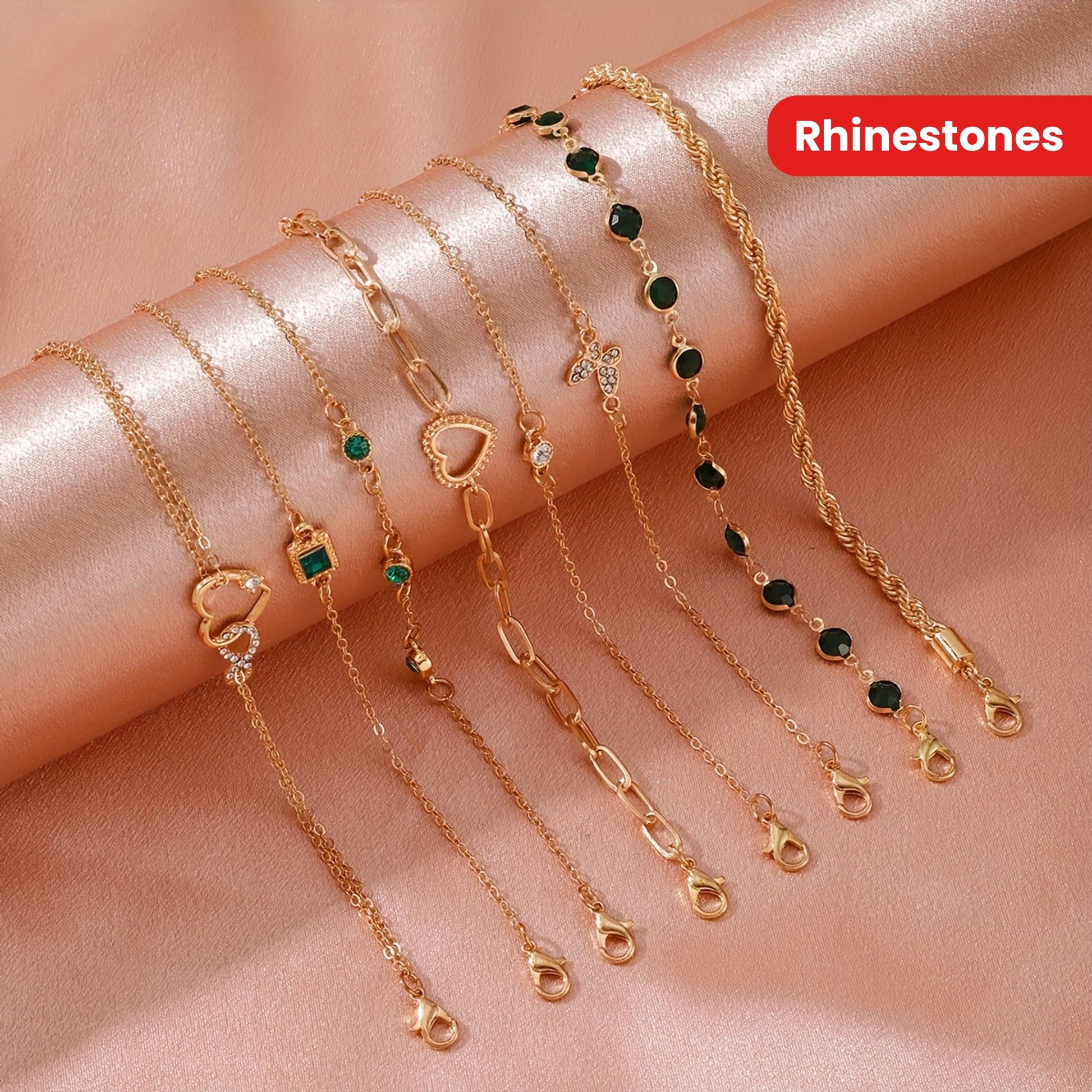 Elegant 8pc Heart Geometric Layered Fashion Bracelet Set