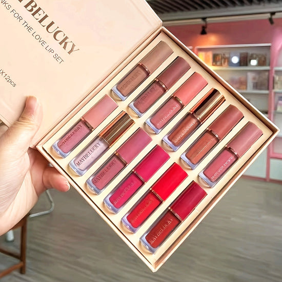 12pcsSet Book Style Velvet Matte Liquid Lipstick Christmas Gift Set LongLasting NonStick Cup Not Fade Shimmer Nude Lip Gloss Thanks for the Love Lip Set