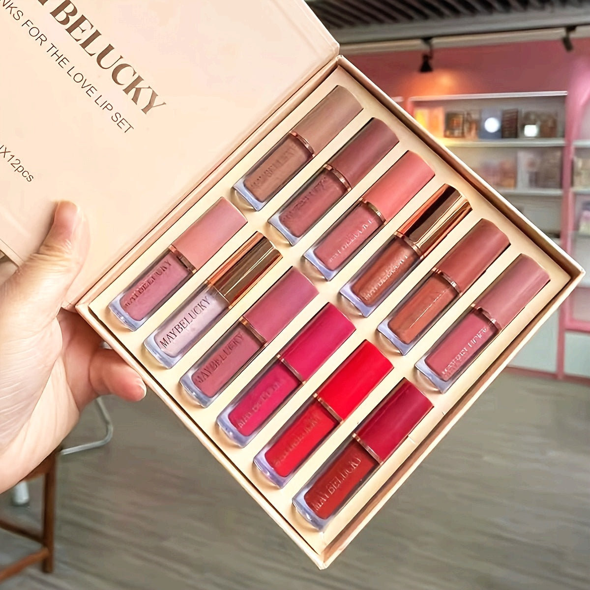 12pcsSet Book Style Velvet Matte Liquid Lipstick Christmas Gift Set LongLasting NonStick Cup Not Fade Shimmer Nude Lip Gloss Thanks for the Love Lip Set